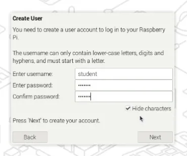 Image showing the Raspberry Pi Set username and password screen