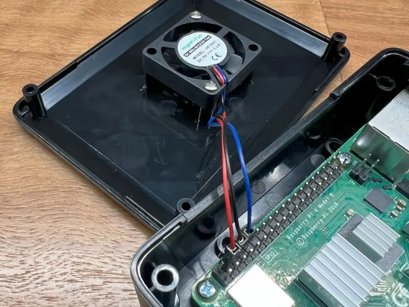 Picture of the fan connected to the Pi