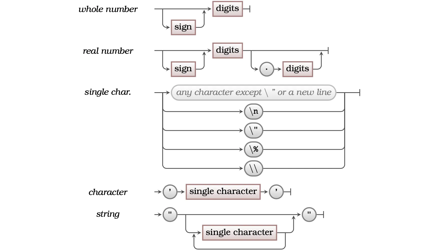 The syntax of a lteral.