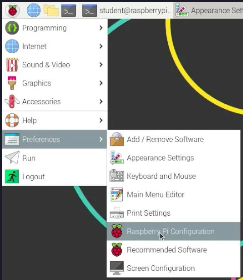 image showing the Pi Configuration menu