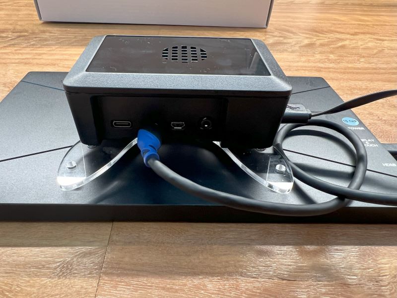 Image Showing the Micro HDMi connected to the first port on the Pi