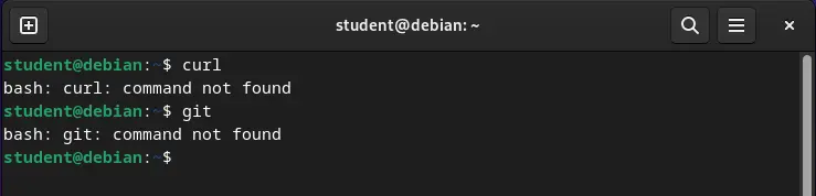 image showing curl and git command not found error