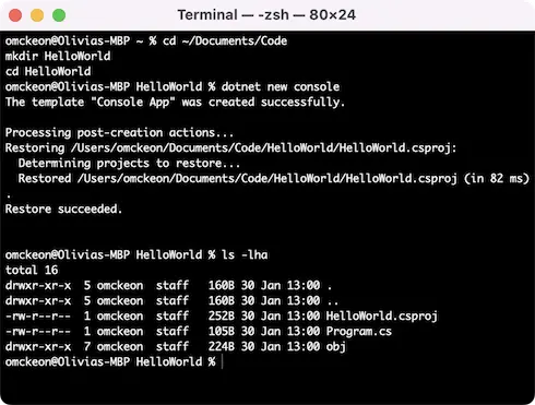 A terminal window showing the above commands being used.