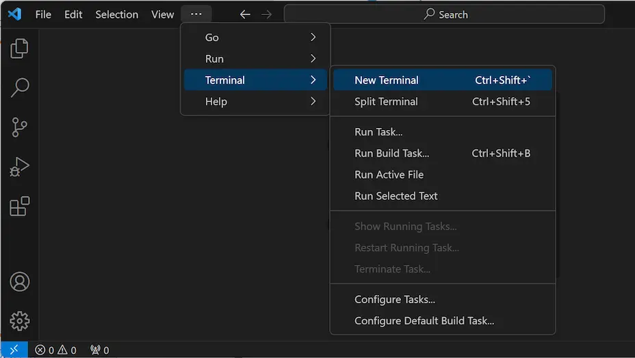 Image showing opening a new terminal in VS Code window