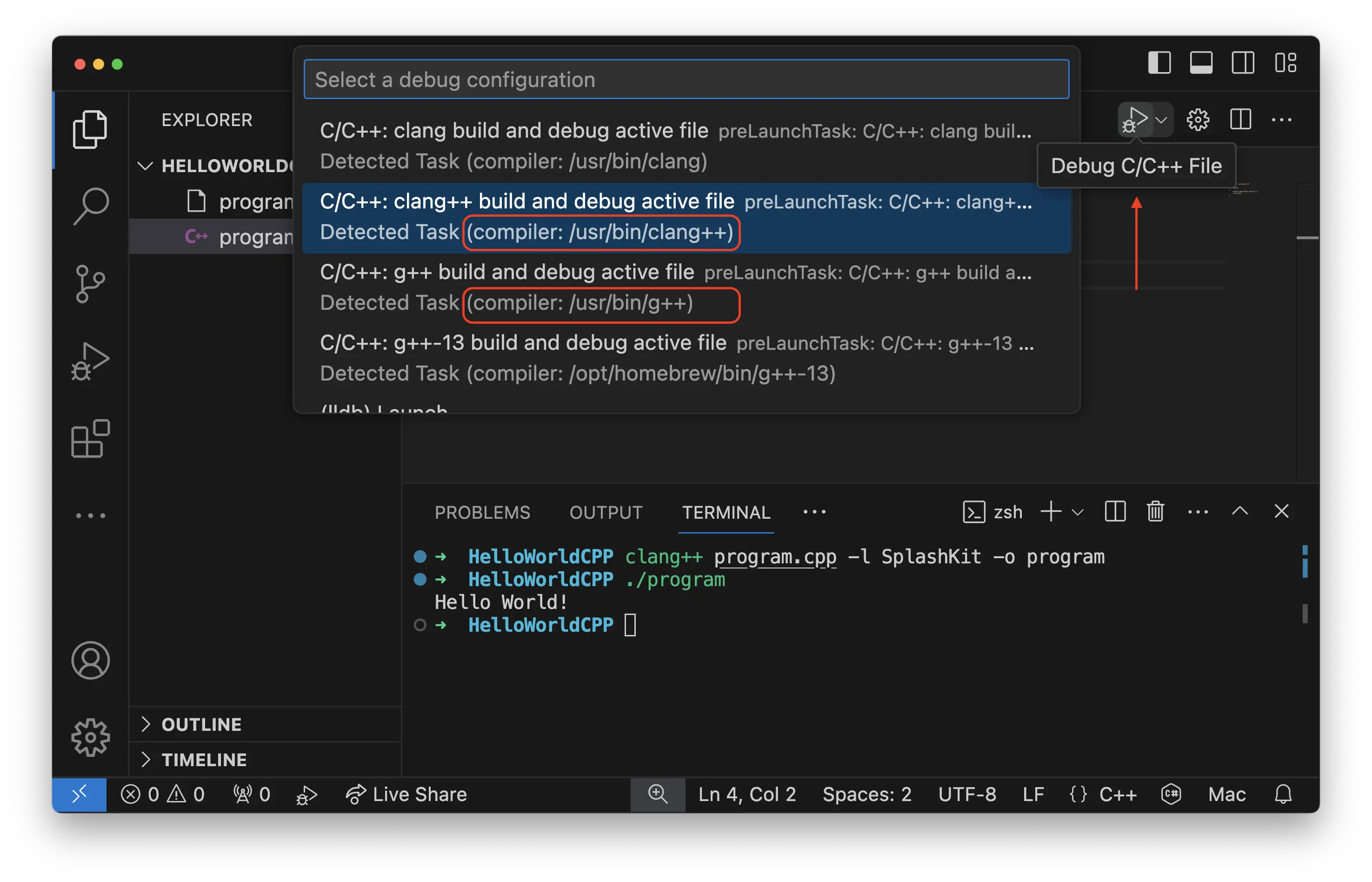 The settings icon to add the C++ build task