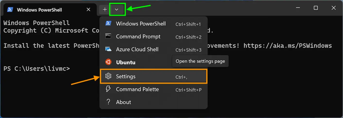 Image showing Terminal App with how to open settings